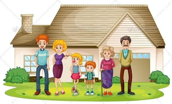 Family outside their house. Houses clipart grandparents