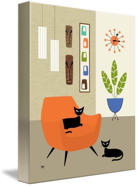 Houses clipart mid century. Tikis on the wall