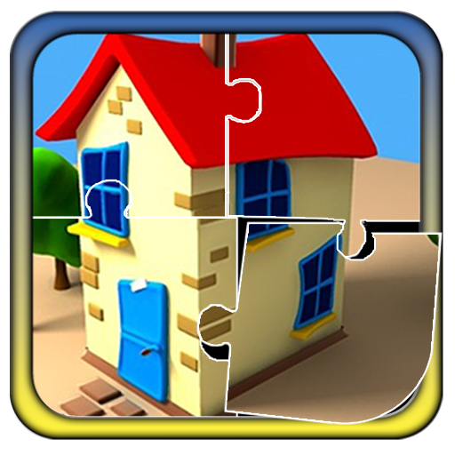 Houses clipart puzzle. Kids cartoon house product