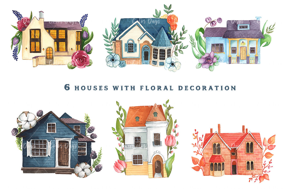 houses clipart watercolour