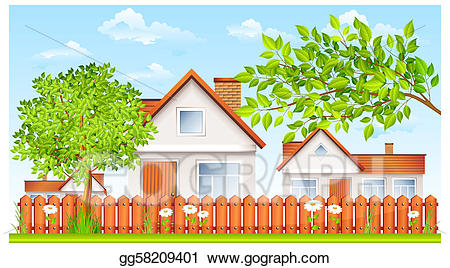 Stock illustrations small house. Houses clipart yard