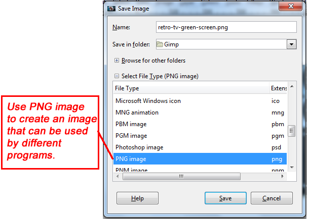 With green screen step. How to save gimp files as png