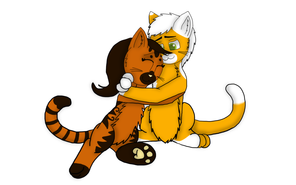 Request goldpelt and flameline. Hugging clipart cat