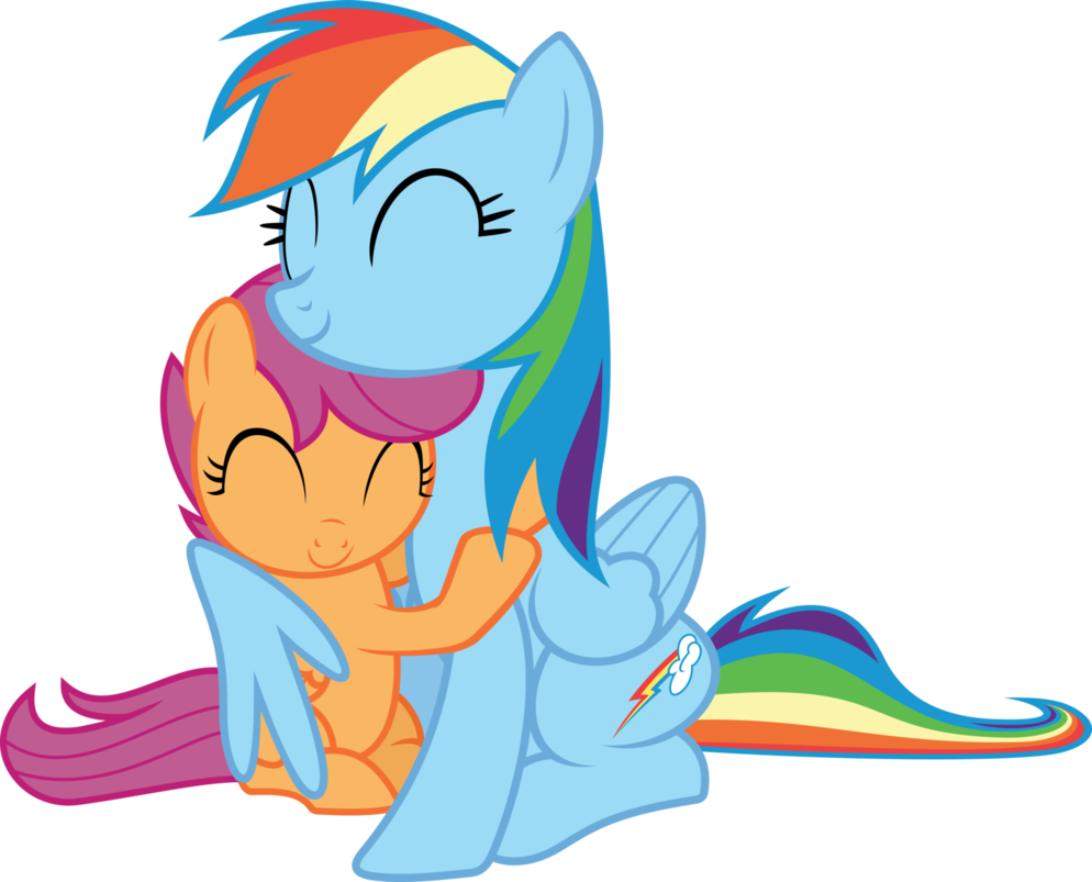 Hugging clipart hug line. Rainbow dash scootaloo by