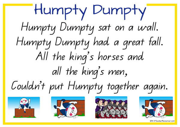 Humpty dumpty clipart poem. Nursery rhyme 