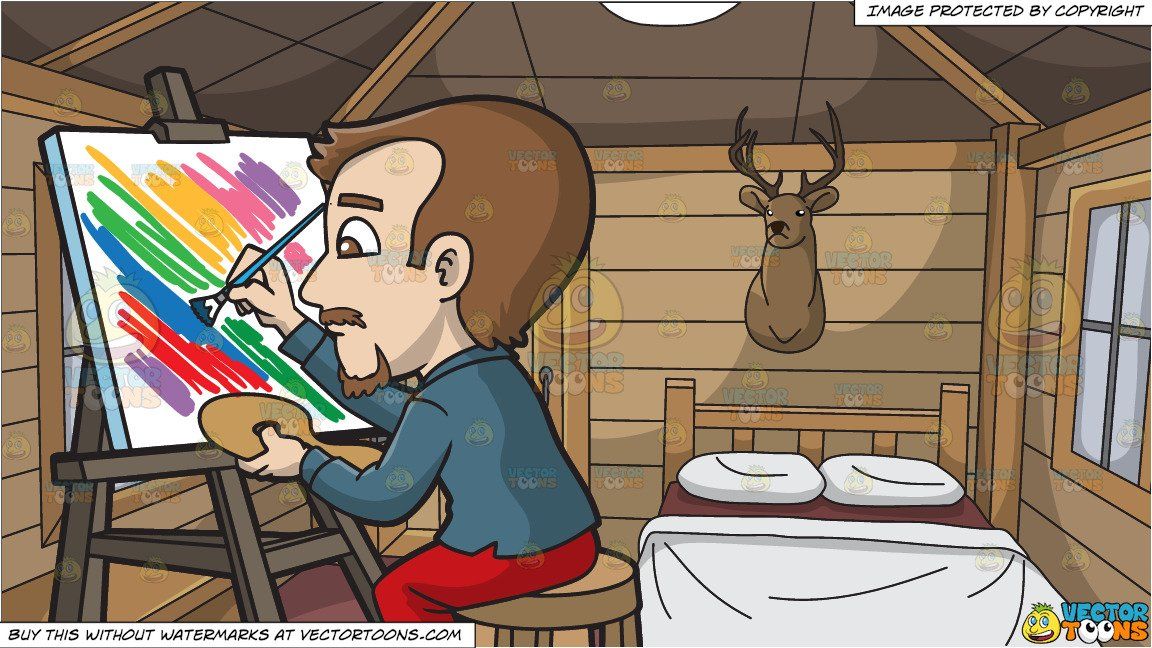 Cartoon a man painting. Hunting clipart abstract