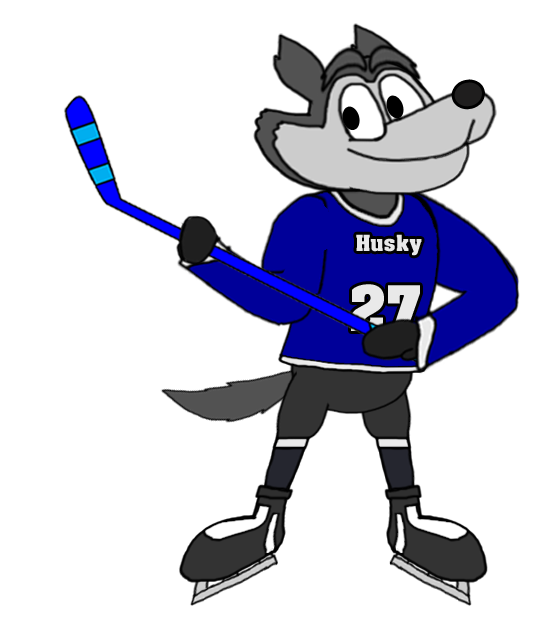 Husky clipart mascot. Hucky with a hockey