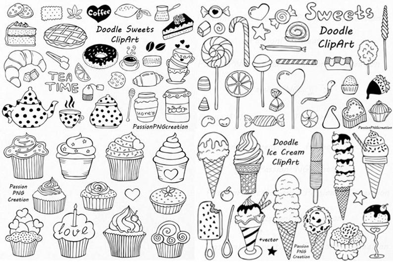 Big set of sweets. Ice clipart doodle