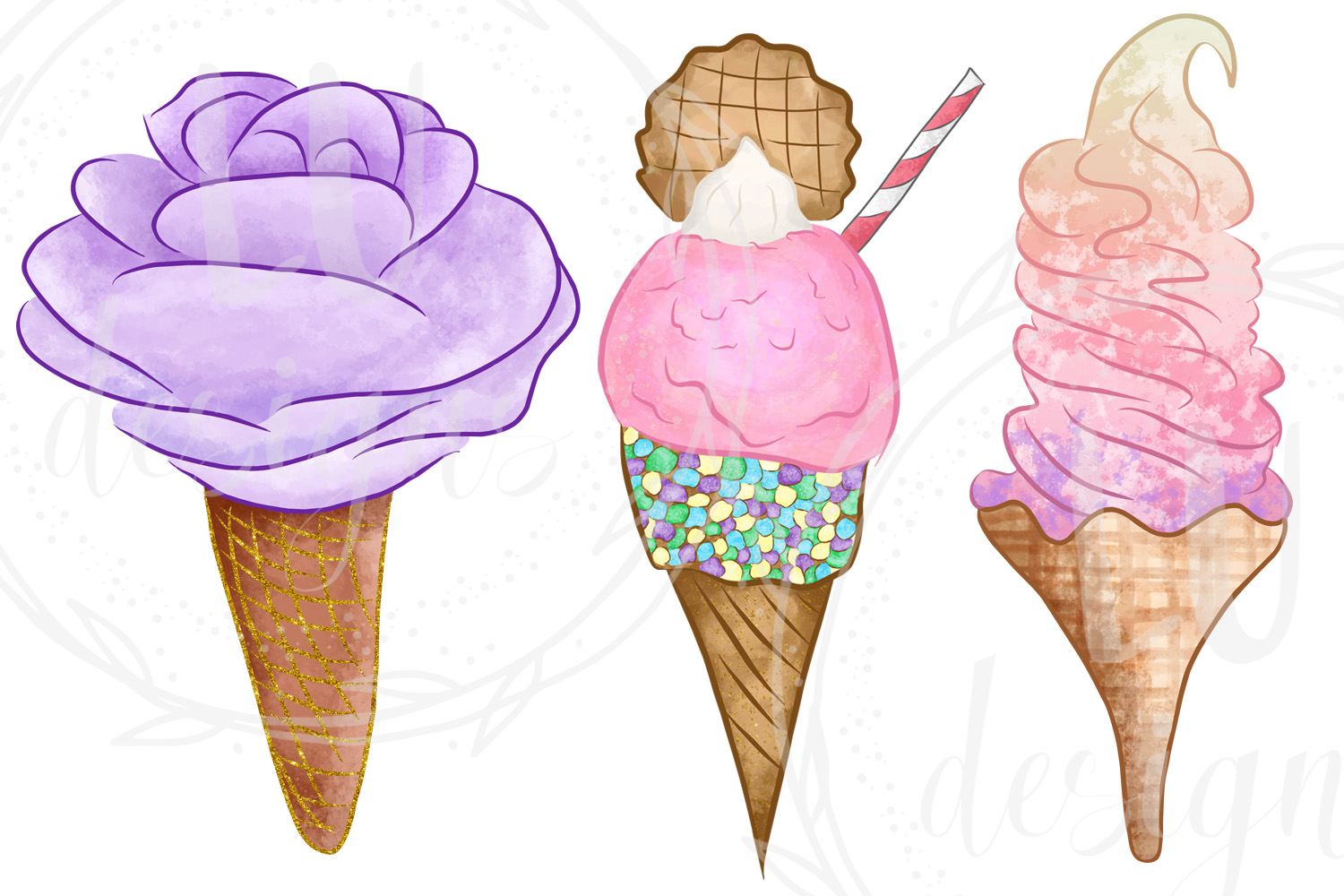 icecream clipart watercolor