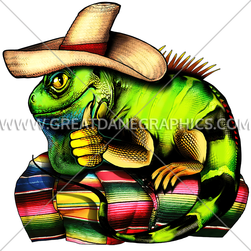 Sombrero production ready artwork. Iguana clipart grassland animal