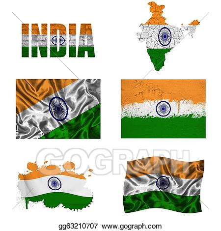 Stock illustrations indian flag. India clipart collage