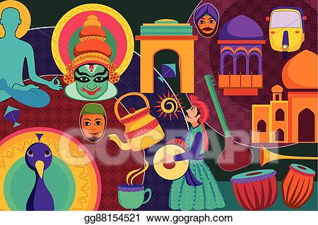 India clipart collage. Vector stock displaying rich