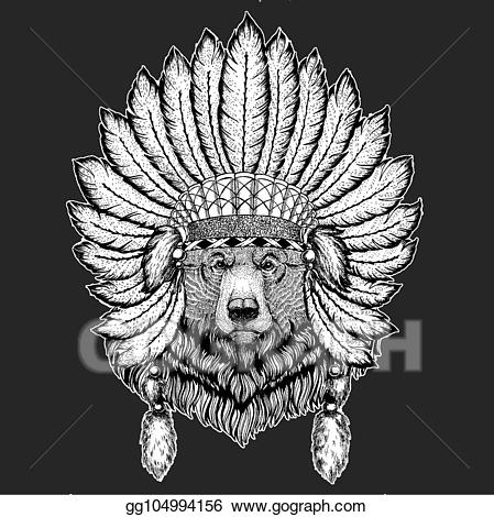 Vector art grizzly bear. Indian clipart ethnic