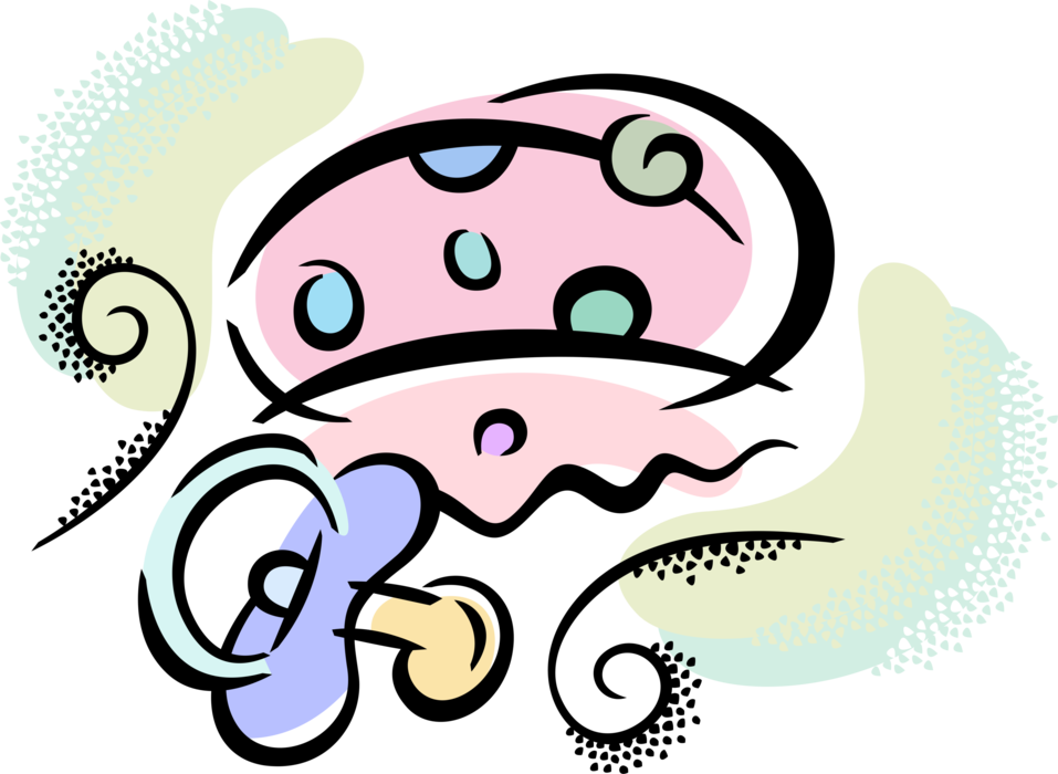 Infant clipart baby pacifier. Soother and bonnet hat