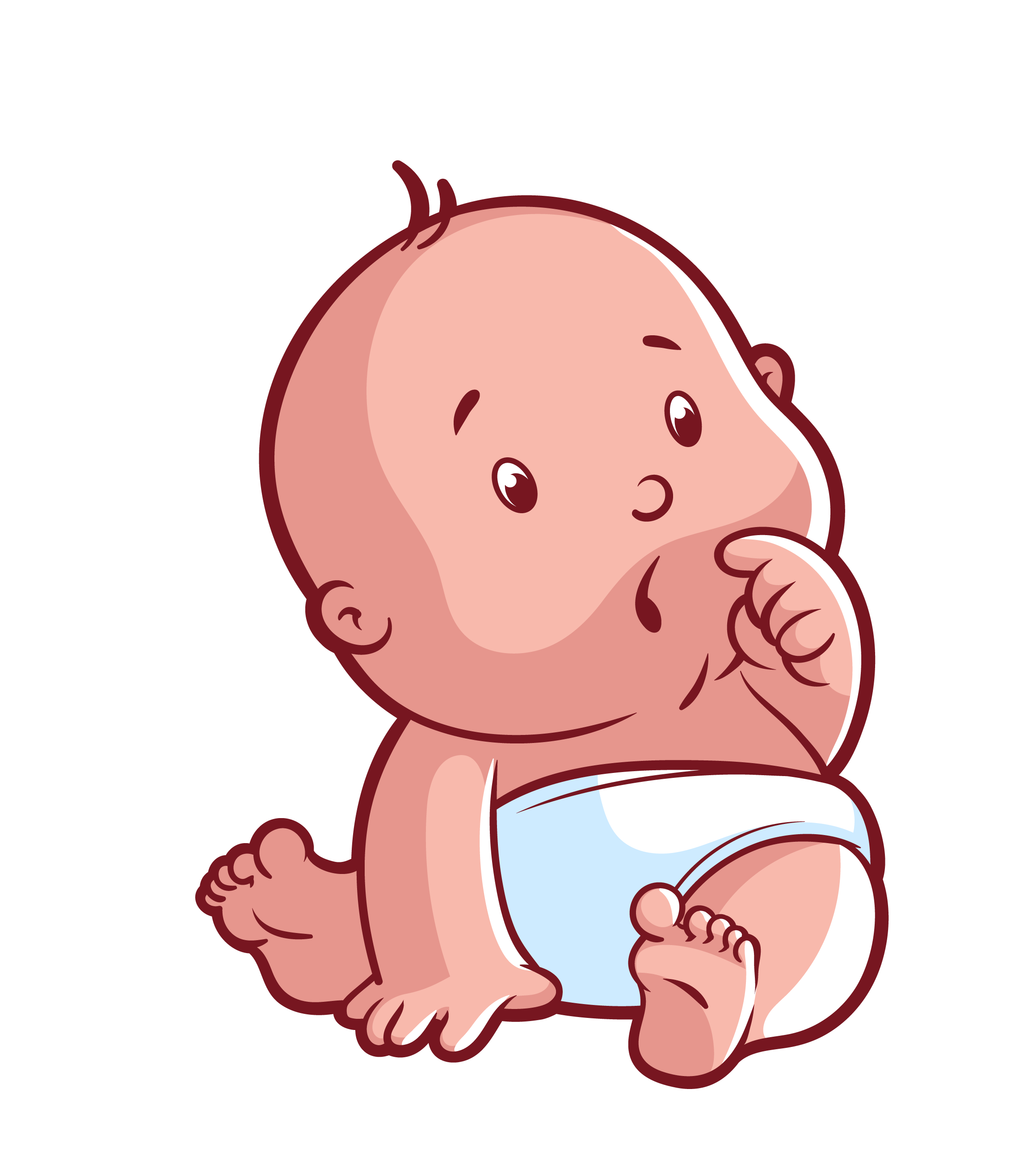 Diaper child care cartoon. Infant clipart baby tummy time