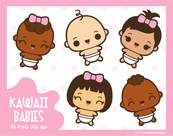 Kawaii cute girl boy. Infant clipart mixed baby