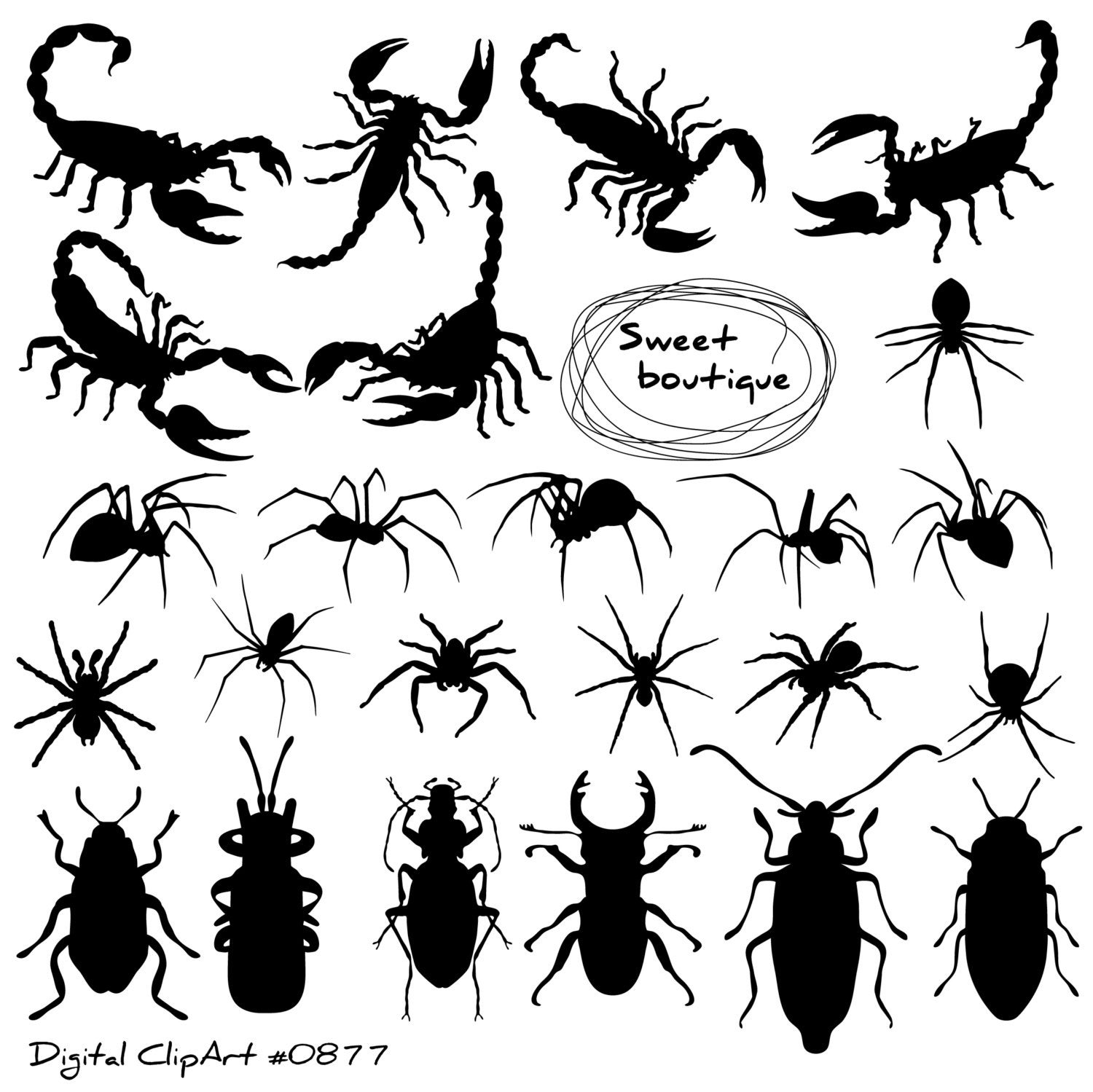 Clip art bugs silhouettes. Insects clipart silhouette