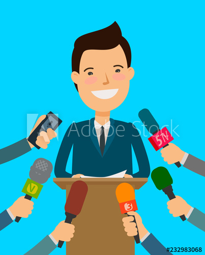 Conference public speaker with. Interview clipart press interview