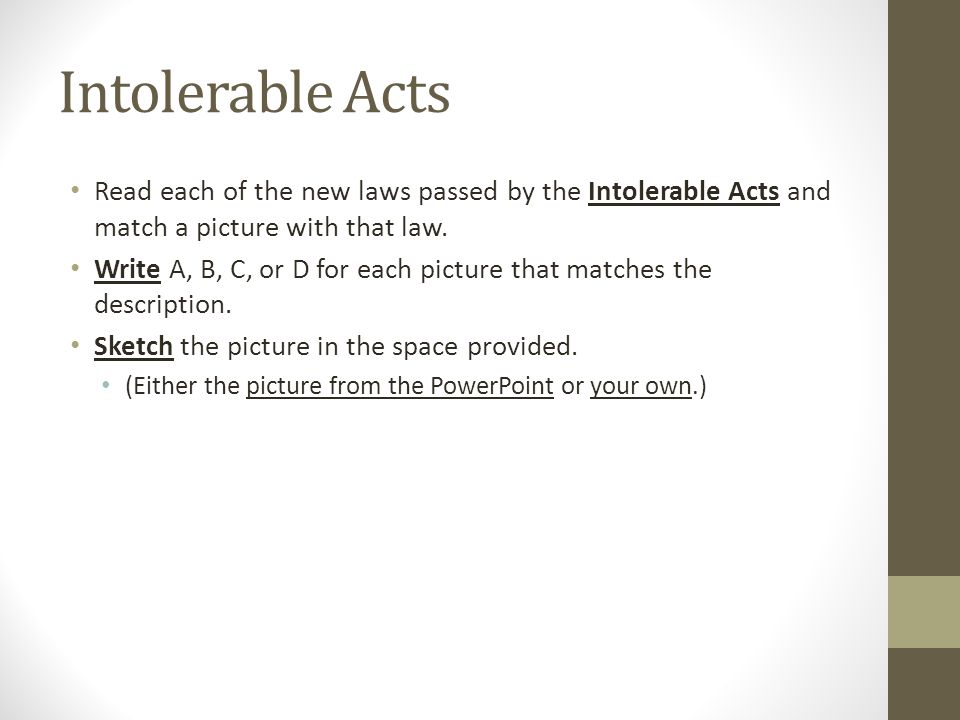 intolerable acts clipart legal requirement