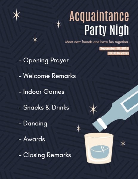 Invitation clipart acquaintance party. Online night program template