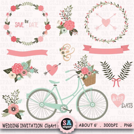 Wedding clip art floral. Invitation clipart banner