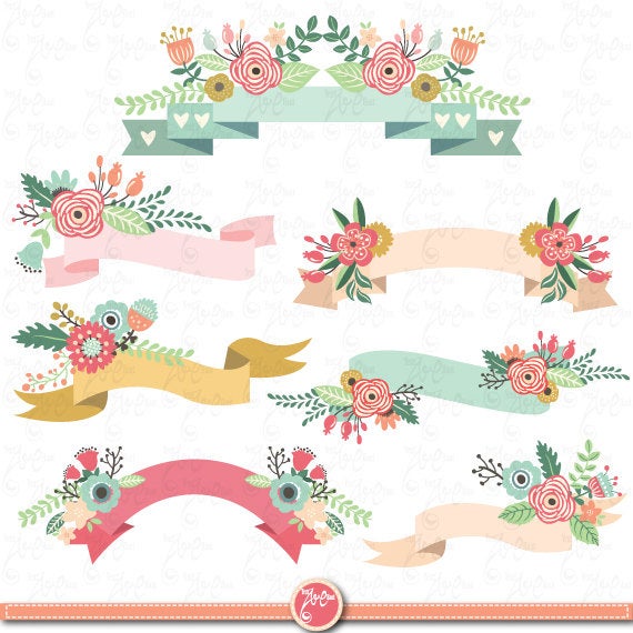 Invitation clipart banner. Floral banners pack clip