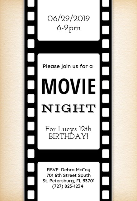 Movie clipart invitation. Night template free greetings