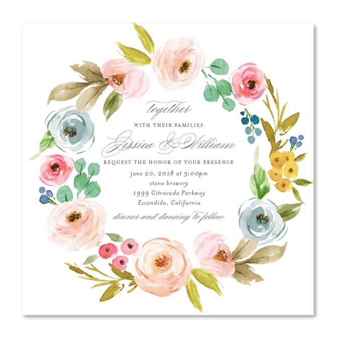 Wildflowers wreath wedding invitations. Invitation clipart team dinner