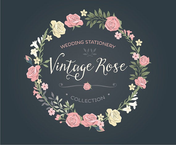 Floral wreath collection rose. Invitation clipart vintage wedding