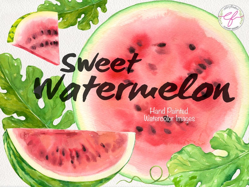 Watercolor fruit summer wedding. Invitation clipart watermelon