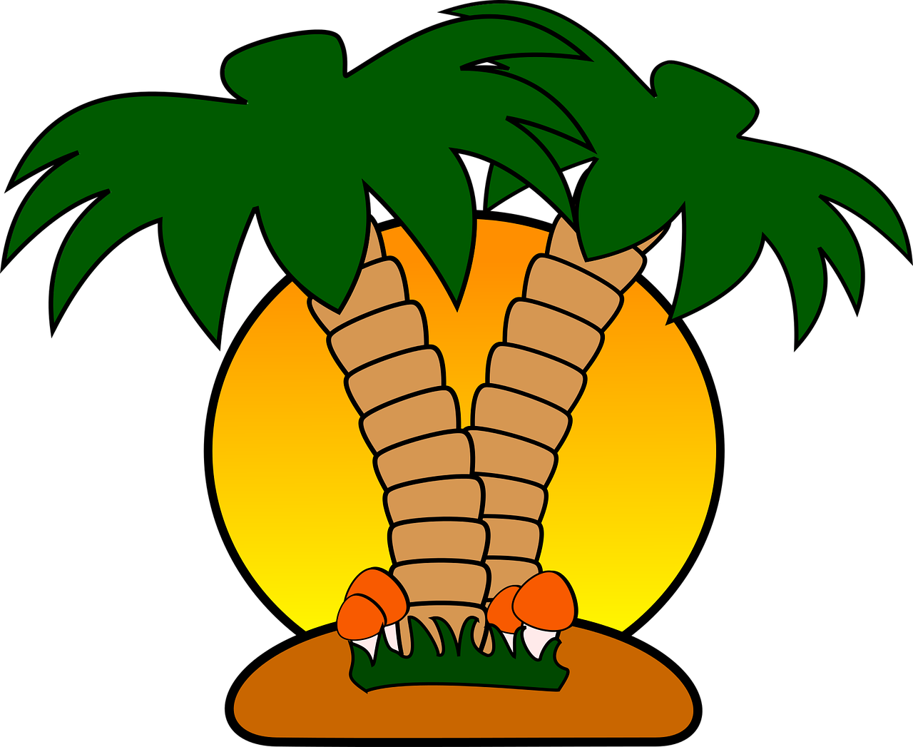 Island clipart island hawaiian. Mushroom palm tree summer