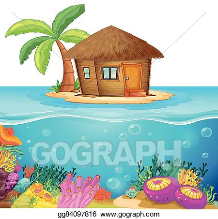 Vector hut on the. Island clipart middle ocean