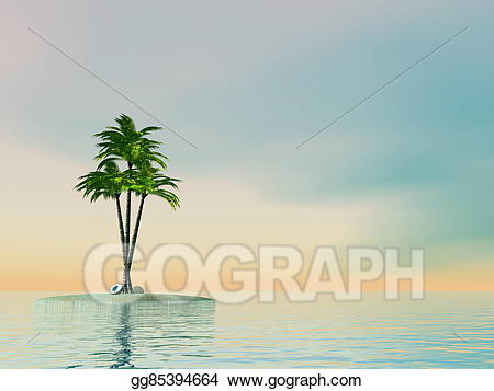 Island clipart middle ocean. Stock illustration palm trees