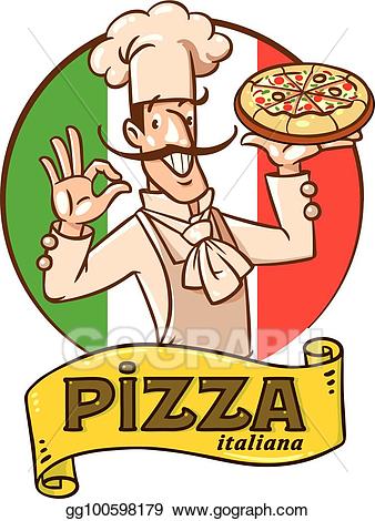 Vector illustration funny chef. Italian clipart baker man