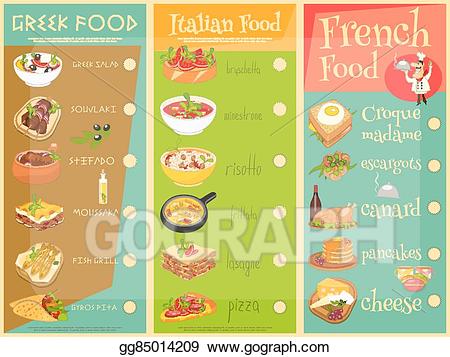 Vector european cuisine illustration. Italian clipart menu cover