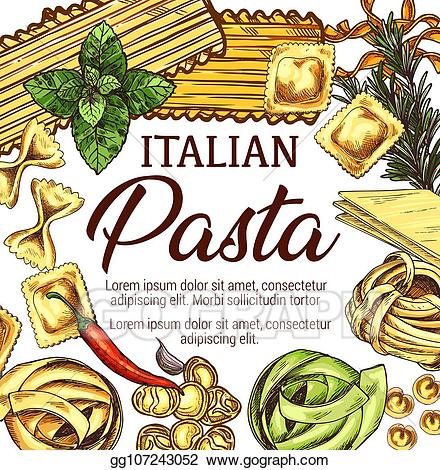 Vector art pasta macaroni. Italian clipart menu cover