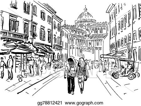 Vector art street in. Italy clipart sketch