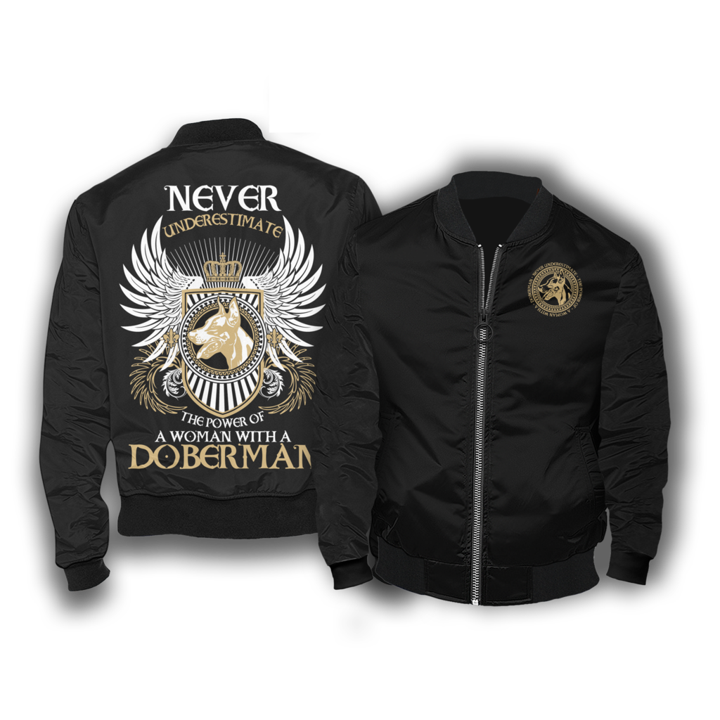 Woman with a doberman. Jacket clipart bomber jacket