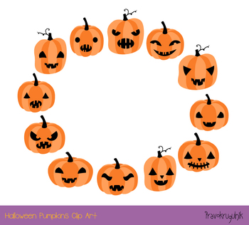 Jackolantern clipart carved pumpkin. Cute halloween pumpkins set
