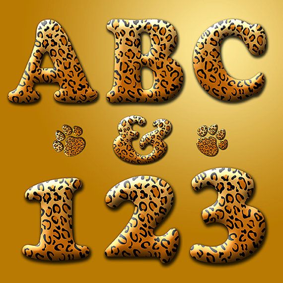Digital alphabet leopard print. Jaguar clipart lettering