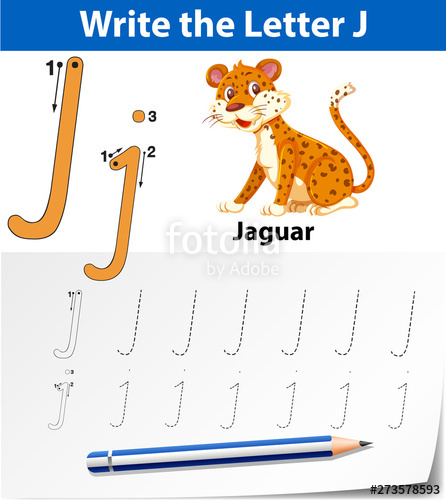 Letter j tracing alphabet. Jaguar clipart trace