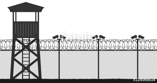 Jail clipart jail fence. Prison tower checkpoint protection