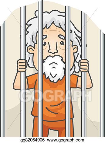 Vector senior man illustration. Jail clipart life imprisonment