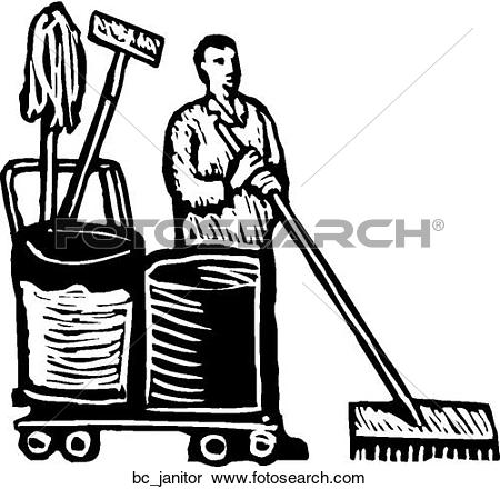 Black and white . Janitor clipart