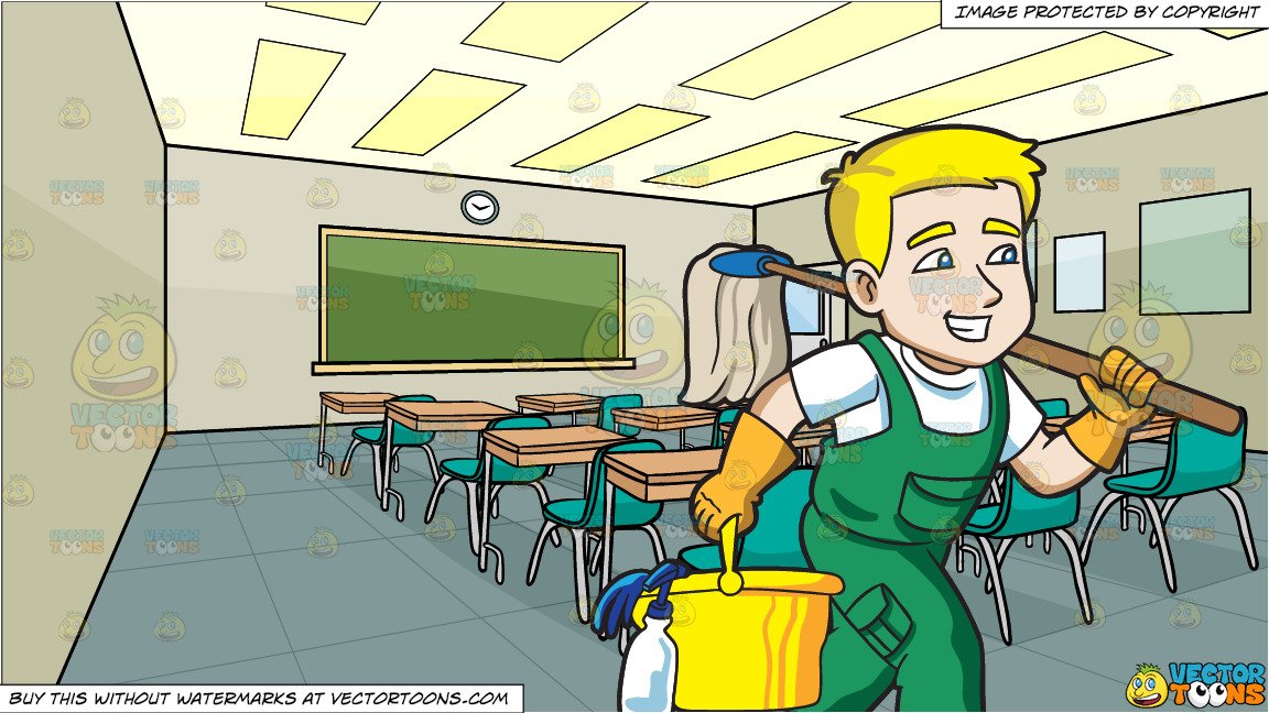 A on his way. Janitor clipart classroom