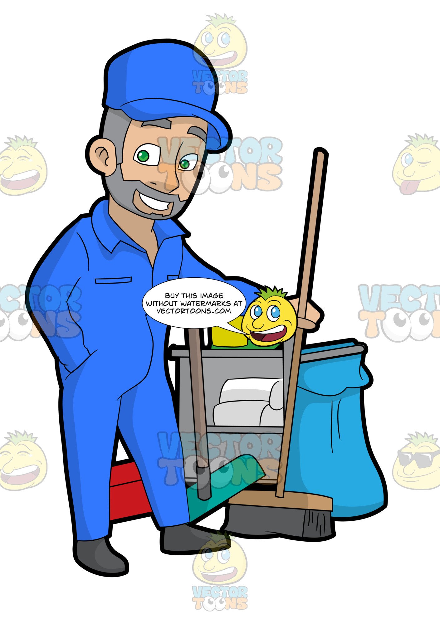 Janitor clipart male. A confident holding broom
