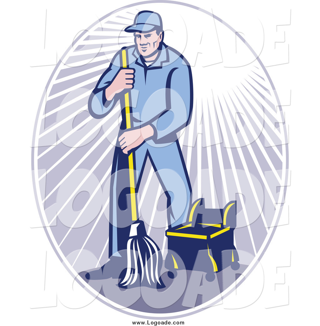 Janitor clipart male. Of a using mop