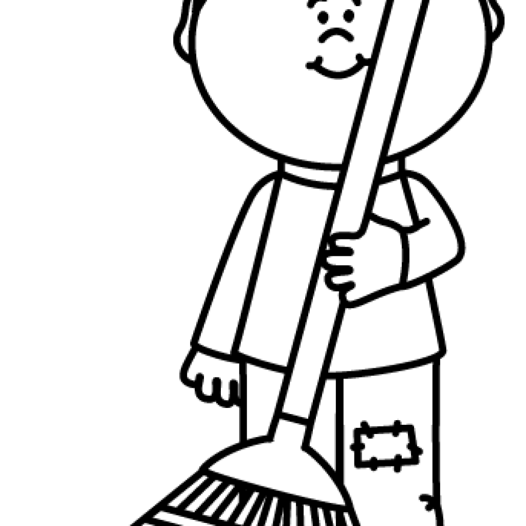 Janitor clipart rake leaves. Fall black and white