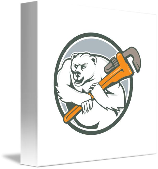 Plumber monkey wrench circle. January clipart polar bear