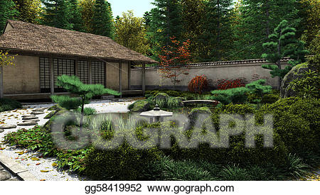 Japan clipart tea house. Drawing japanese and pond